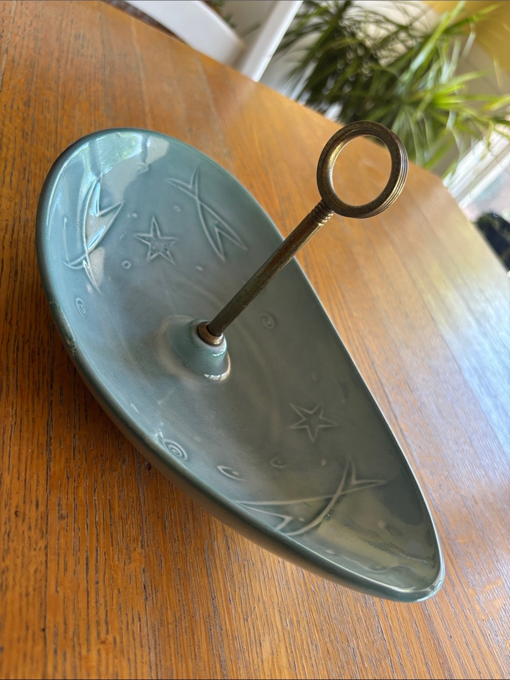 Vintage Mid Century Modern Atomic Starburst Ceramic Serving Tray Metal Handle - Picture 7 of 11